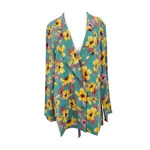 New Flynn Skye Jayla Jacket Womens L Twilight Walk Blazer Green Floral Rayon